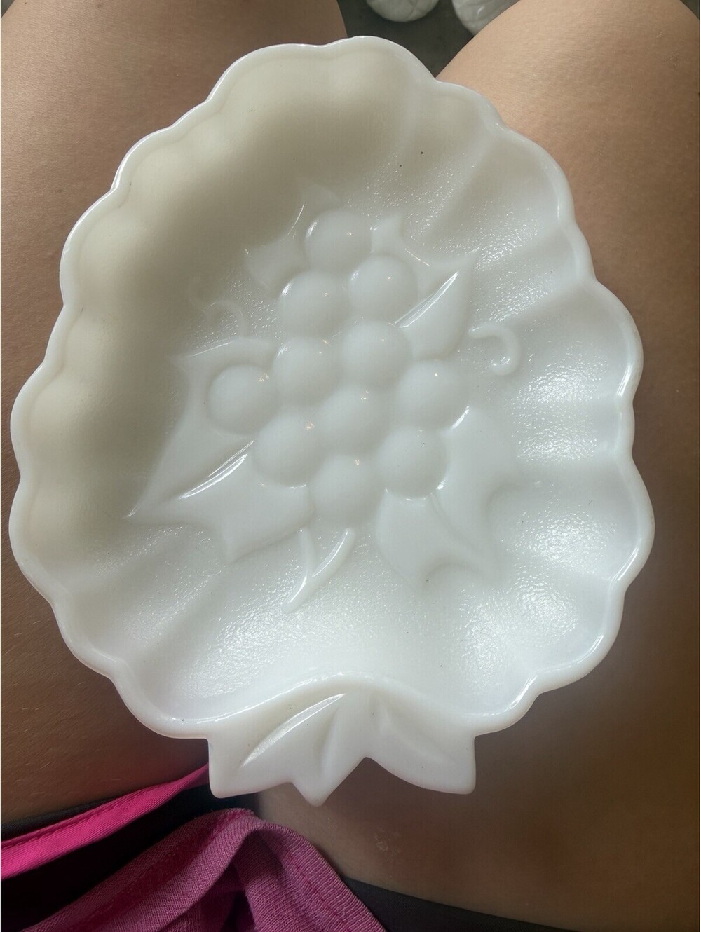 Vintage Hazel Atlas Milk Glass Dish - Grape - Trinket Dish - Spoon Rest